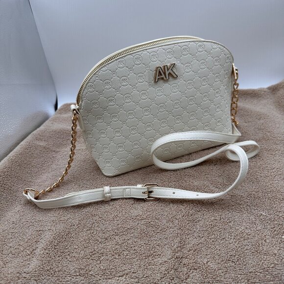Anne Klein Triple Compartment Crossbody Bag Gold Chain Strap Monogram Design - Picture 5 of 13